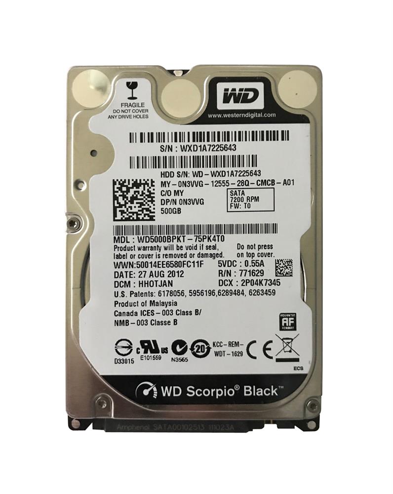 N3VVG Dell 500GB 7200RPM SATA 3Gbps 16MB Cache 2.5-inch Internal Hard Drive