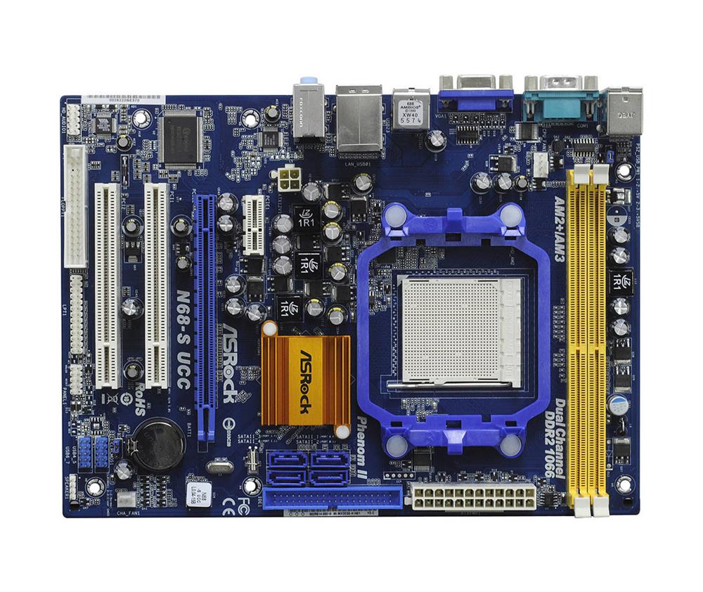 N68-SUCC ASRock Socket AM2+/AM2 Nvidia GeForce 7025/ nForce 630a Chipset AMD Phenom FX/ Phenom II X6/ Phenom II X4/ Phenom II X3/ Phenom II X2/ Phenom/ AMD Athlon II X4/ Athlon II X3/ Athlon II X2/ Athlon II X2/ Athlon 64 FX/ Athlon 64 X2 Dual-Core/ Athlon X2 Dual-Core/ Athlon 64 / AMD Sempron Processors Support DDR2 2x DIMM 4x SATA2 3.0Gb/s Micro-ATX Motherboard (Refurbished)