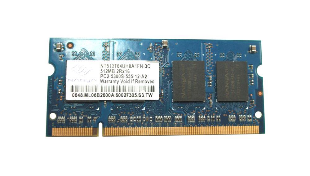 NT512T64UH8A1FN-3C Nanya 512MB PC2-5300 DDR2-667MHz non-ECC Unbuffered CL5 200-Pin SoDimm Dual Rank Memory Module