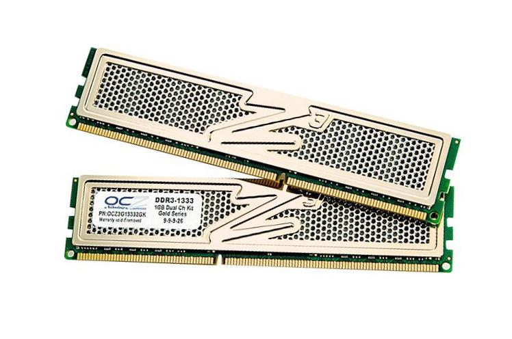OCZ3G13332GK OCZ 2GB Kit (2 X 1GB) PC3-10600 DDR3-1333MHz non-ECC Unbuffered CL9 240-Pin DIMM Single Rank Memory