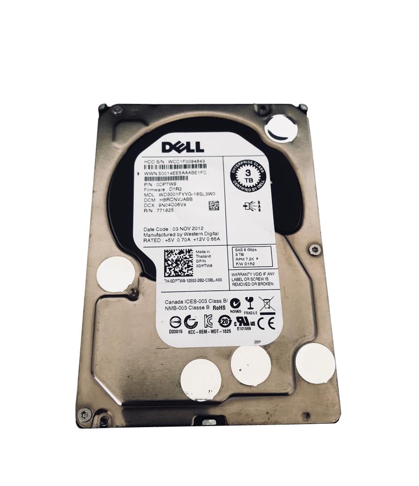 ODPTW9 Dell 3TB 7200RPM SAS 6Gbps 32MB Cache 3.5-inch Internal Hard Drive