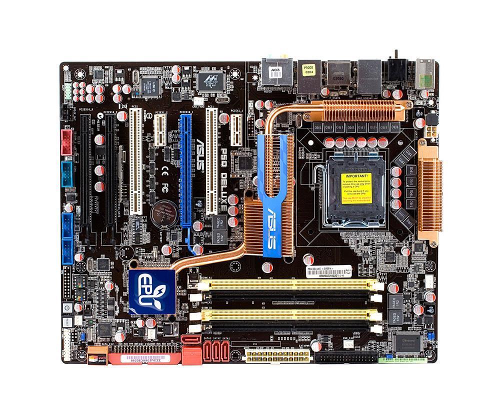 P5QDELUXEGREEN ASUS P5Q Deluxe Socket LGA 775 Intel P45 + ICH10R Chipset Core 2 Extreme/ Core 2 Duo/ Core 2 Quad/ Pentium Dual-Core/ Celeron Dual-Core/ Celeron Processors Support DDR2 4x DIMM 6x SATA 3.0Gb/s ATX Motherboard (Refurbished)