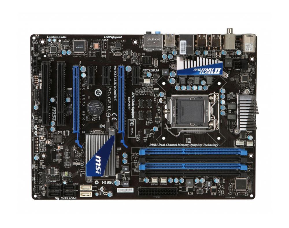P67A-G43 MSI (B3) Socket LGA 1155 Intel P67 Chipset Core i7 / i5 / i3 Processors Support DDR3 4x DIMM 2x SATA3 6.0Gb/s ATX Motherboard (Refurbished)