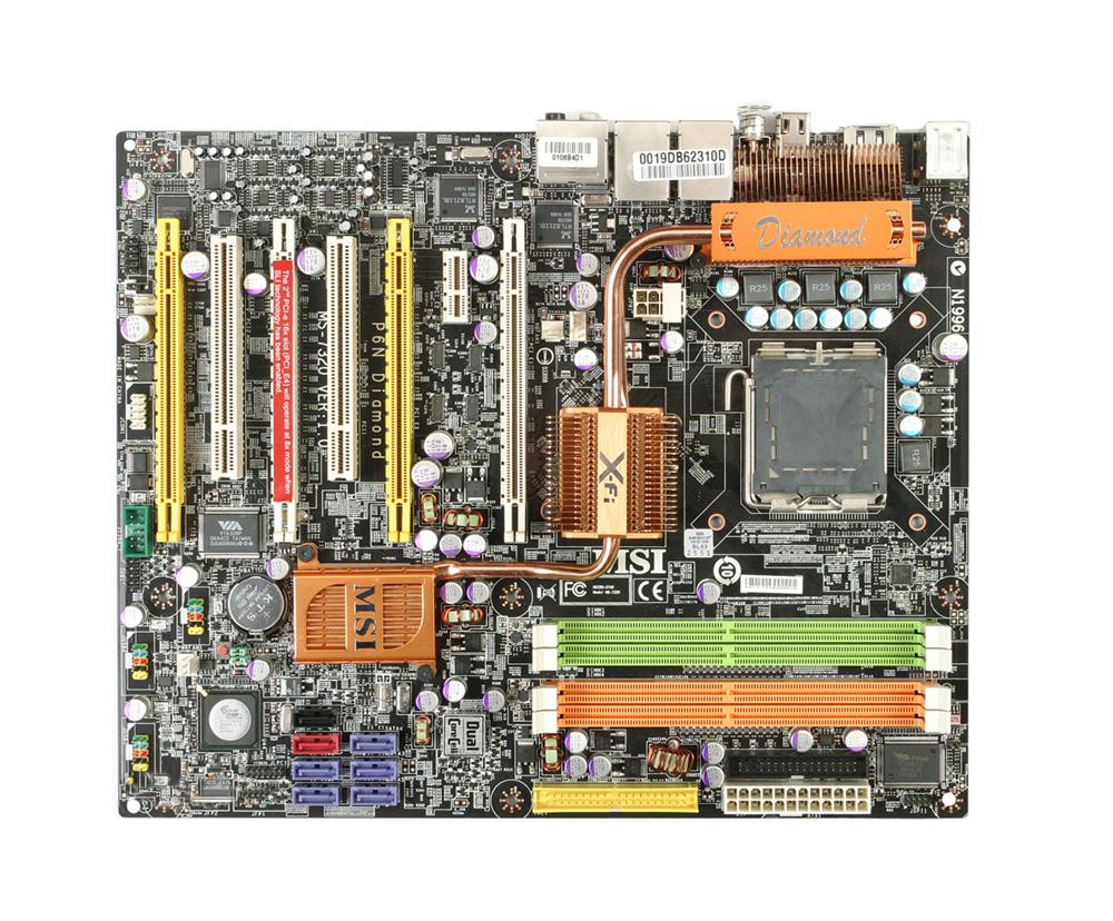 P6NDIAMOND MIS P6N Diamond Socket LGA 775 Nvidia nForce 680i SLI Chipset Intel Pentium 4/ Celeron D/ Pentium D/ Core 2 Duo/ Core 2 Extreme/ Core 2 Quad Processors Support DDR2 4x DIMM 5x SATA 3.0Gb/s ATX Motherboard (Refurbished)
