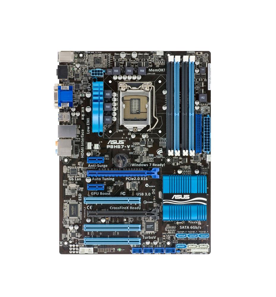 P8H67-V ASUS Socket LGA 1155 Intel H67 Chipset Core i7 / i5 / i3 / Pentium / Celeron Processors Support DDR3 4x DIMM 4x SATA 3.0Gb/s ATX Motherboard (Refurbished)
