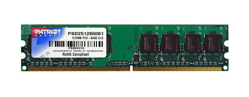 PSD251280081 Patriot 512MB PC2-6400 DDR2-800MHz Non-ECC Unbuffered CL5 240-Pin DIMM Memory Module
