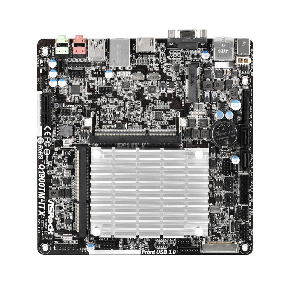 Q1900TM-ITX ASRock Celeron 2 x DDR3 2 x SATA 3Gbps 1 x PCI Express 2.0 x1 Thin Mini-ITX System Board with Quad-Core CPU J1900 and Cooler (Refurbished)