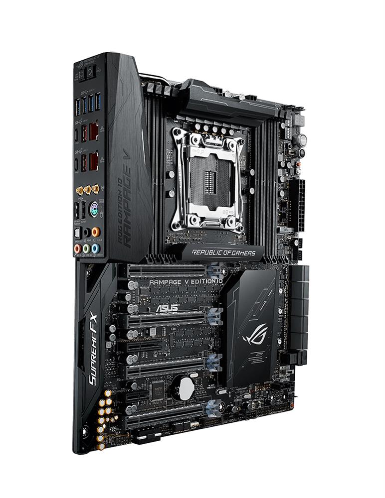 Rampage V Extreme EDITION 10 ASUS ROG RAMPAGE V EDITION 10 Socket LGA 2011-v3 Intel X99 Chipset Core i7 X-Series Processors Support DDR4 8x DIMM 10x SATA 6.0Gb/s Extended-ATX Motherboard (Refurbished)