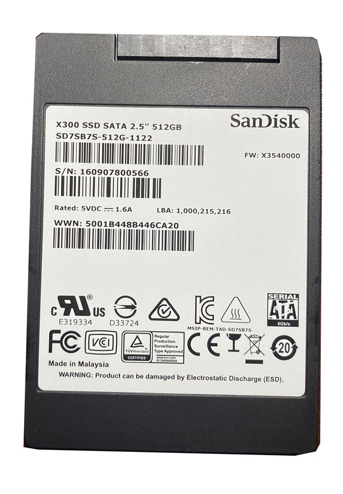 SD7SB7S-512G-1001 SanDisk X300 512GB TLC SATA 6Gbps 2.5-inch Internal Solid State Drive (SSD)