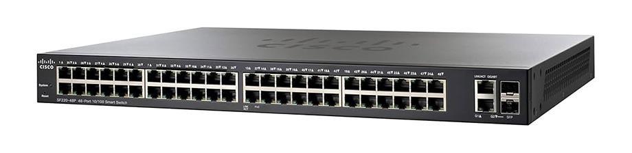 SF220-48P-K9-UK Cisco SF220-48P 48-Port 10/100 PoE Smart Plus Switch - 48 Ports - Manageable - 10/100Base-TX, 10/100/1000Base-T, 1000Base-X - 2 Layer Supported - 2 SFP Slots - Desktop,  (Refurbished)