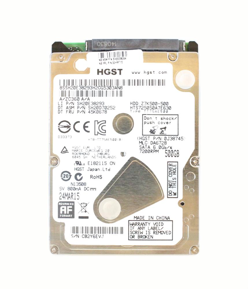 SH20E38293 Lenovo 500GB 7200RPM SATA 3Gbps 2.5-inch Internal Hard Drive