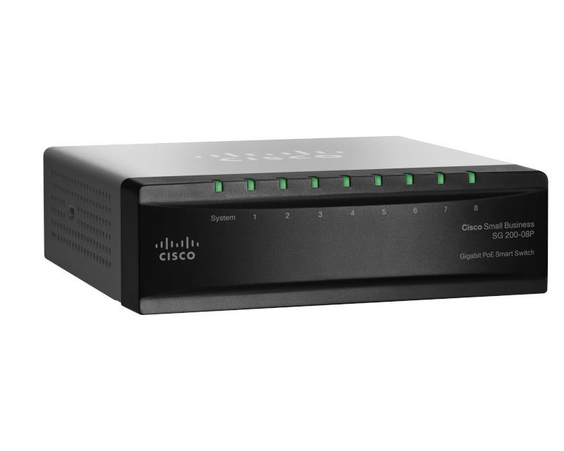 SLM2008T-NA Cisco SG200-08 Gigabit Smart Switch 8-Ports Manageable 8 x RJ-45 10/100/1000Base-T (Refurbished)