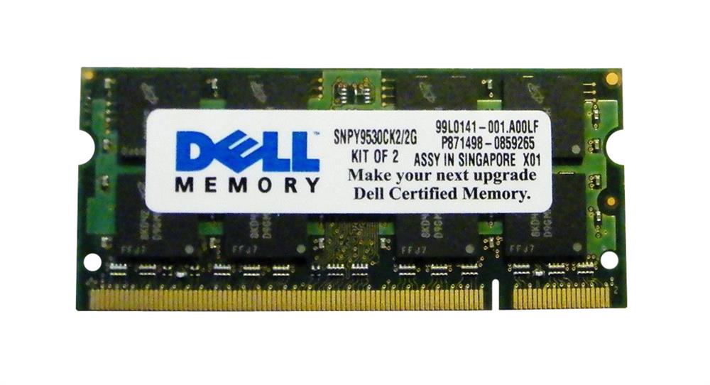 SNPY9530CK2/2G Dell 2GB Kit (2 X 1GB) PC2-5300 DDR2-667MHz non-ECC Unbuffered CL5 200-Pin SoDimm Memory