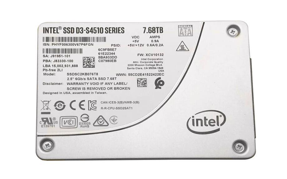 SSDSC2KB076T801 Intel D3-S4510 Series 7.68TB TLC SATA 6Gbps Read Intensive 2.5-inch Internal Solid State Drive (SSD)