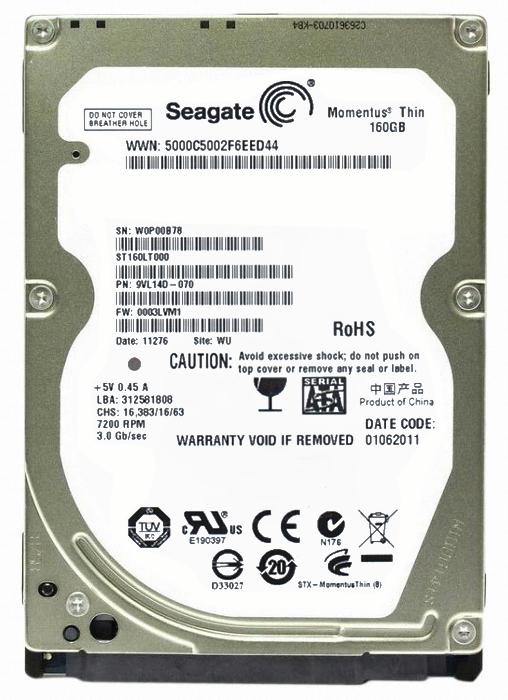 ST160LT000 Seagate Momentus Thin 160GB 7200RPM SATA 6Gbps 16MB Cache 2.5-inch Internal Hard Drive