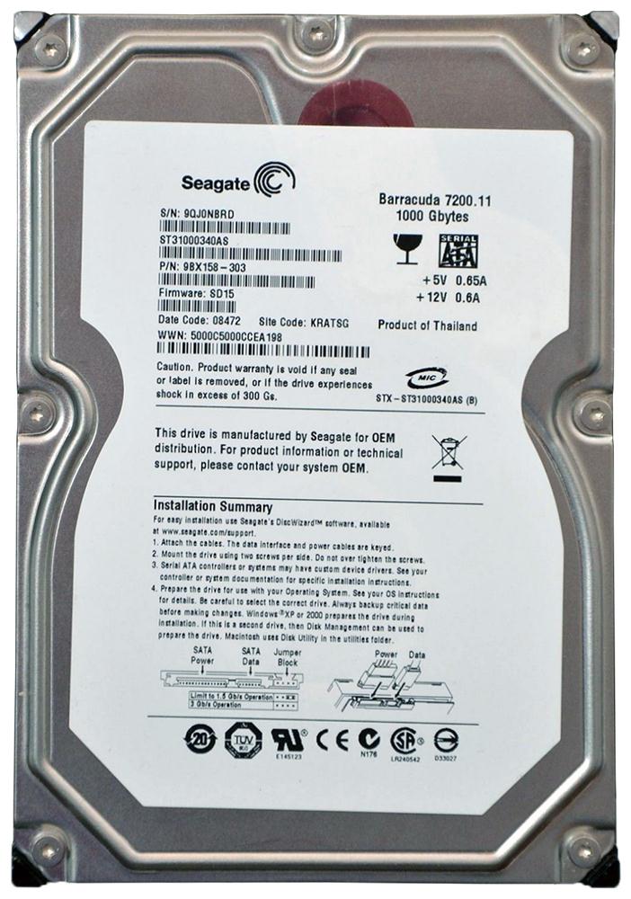 ST31000340AS Seagate Barracuda 7200.11 1TB 7200RPM SATA 3Gbps 32MB Cache 3.5-inch Internal Hard Drive