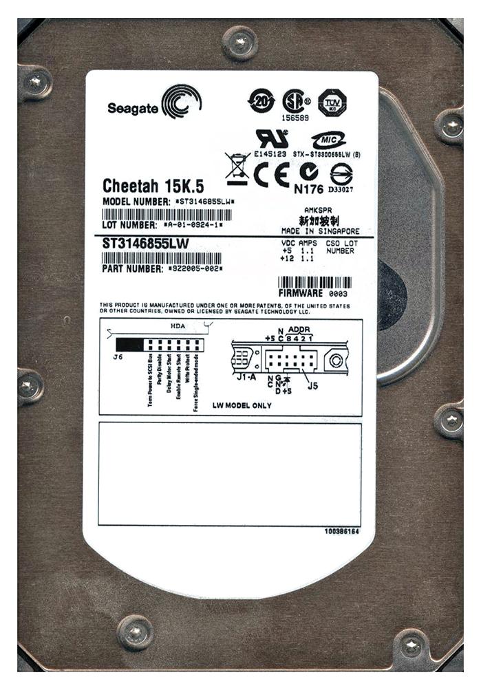 ST3146855LW Seagate Cheetah 15K.5 146.8GB 15000RPM Ultra-320 SCSI 68-Pin 16MB Cache 3.5-inch Internal Hard Drive