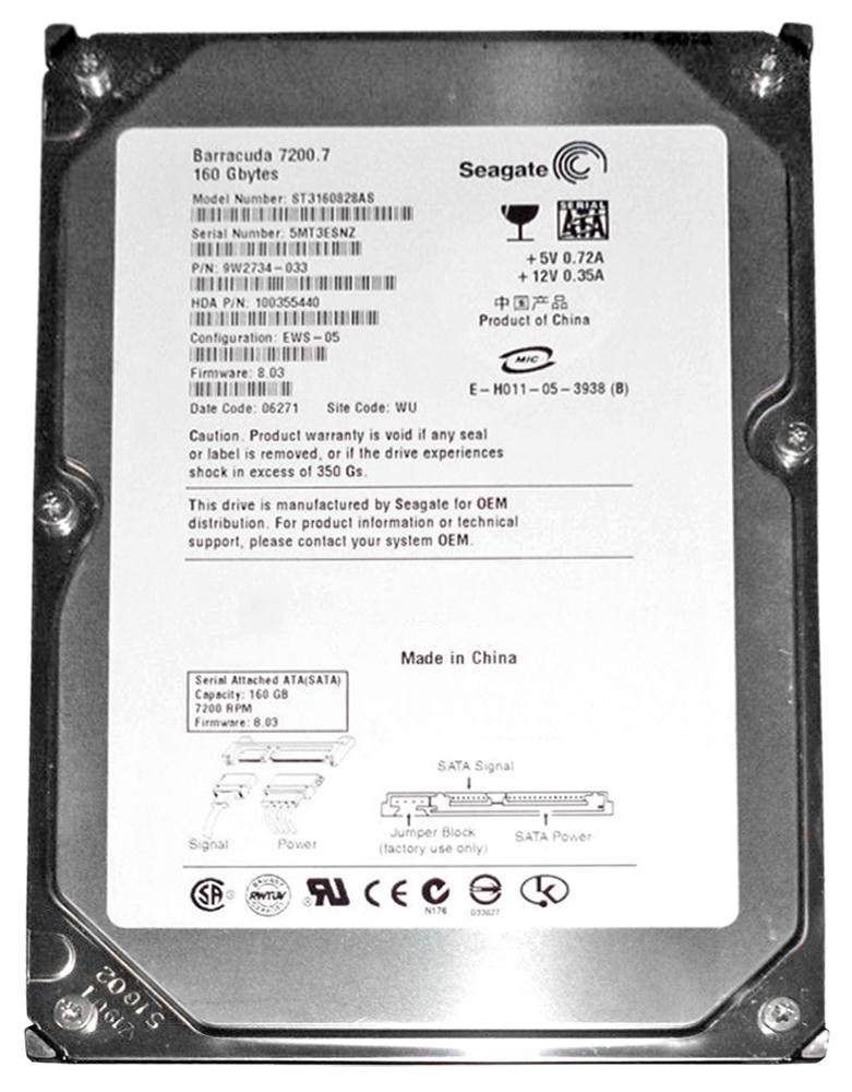 ST3160828AS Seagate Barracuda 7200.7 160GB 7200RPM SATA 1.5Gbps 8MB Cache 3.5-inch Internal Hard Drive