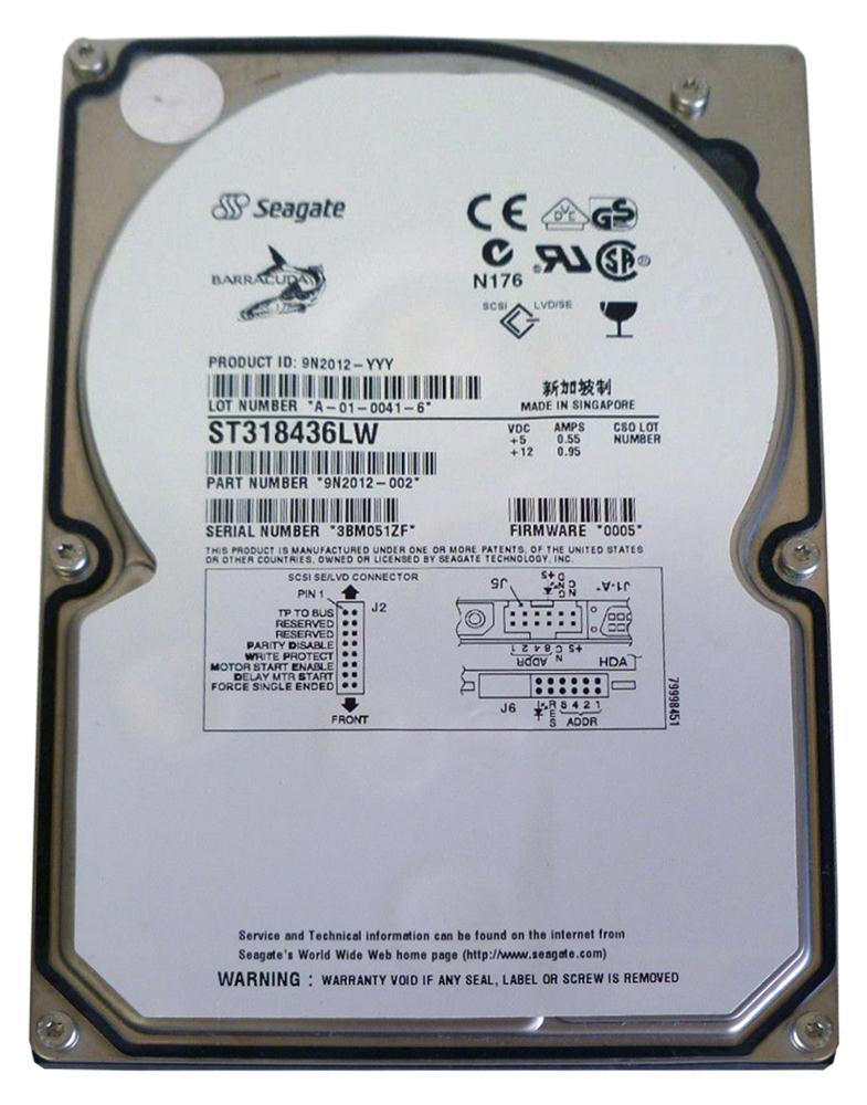 ST318436LW Seagate Barracuda 18XL 18.2GB 7200RPM Ultra-160 SCSI 68-Pin 2MB Cache 3.5-inch Internal Hard Drive
