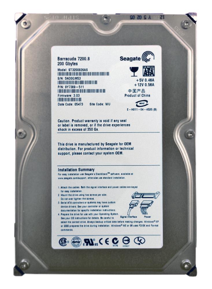 ST3200826AS Seagate Barracuda 7200.8 200GB 7200RPM SATA 1.5Gbps 8MB Cache 3.5-inch Internal Hard Drive