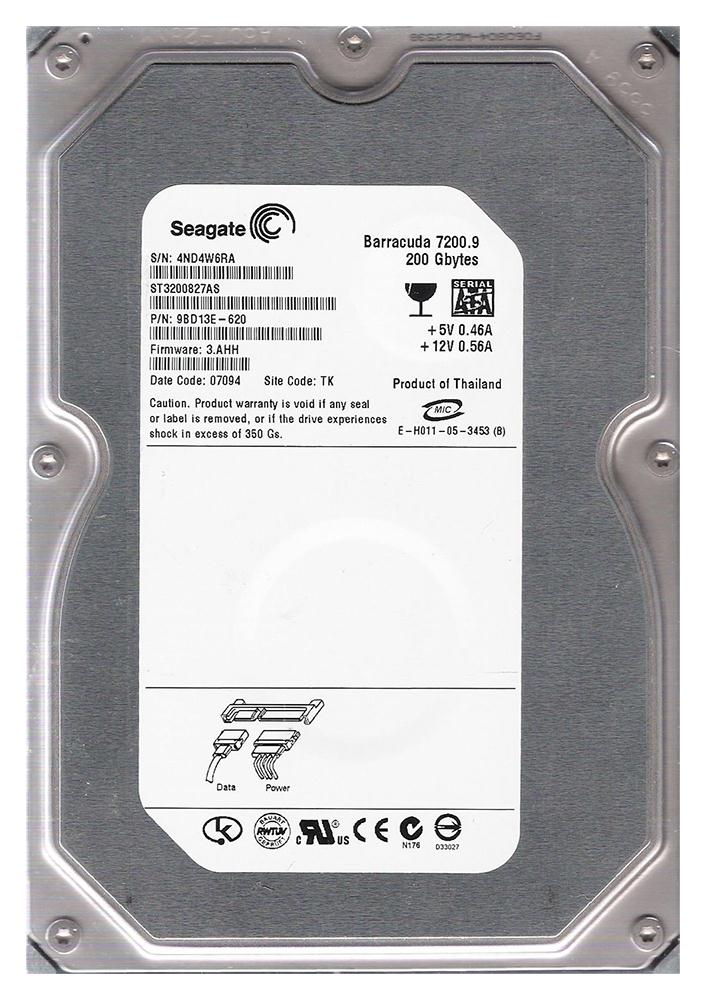 ST3200827AS Seagate Barracuda 7200.9 200GB 7200RPM SATA 3Gbps 8MB Cache 3.5-inch Internal Hard Drive