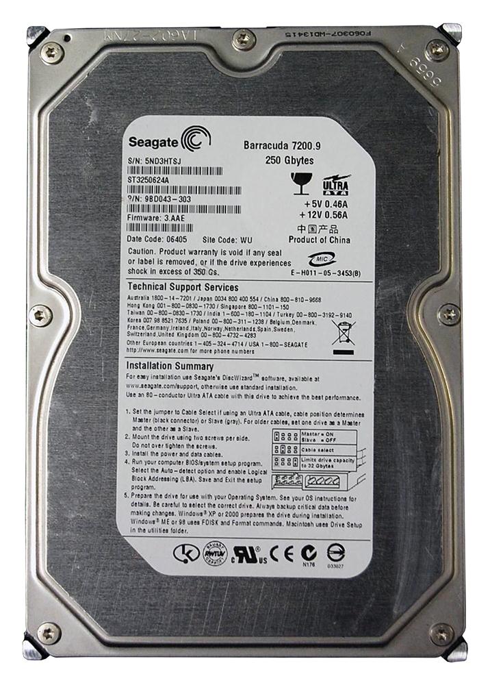ST3250624A Seagate Barracuda 7200.9 250GB 7200RPM ATA-100 16MB Cache 3.5-inch Internal Hard Drive