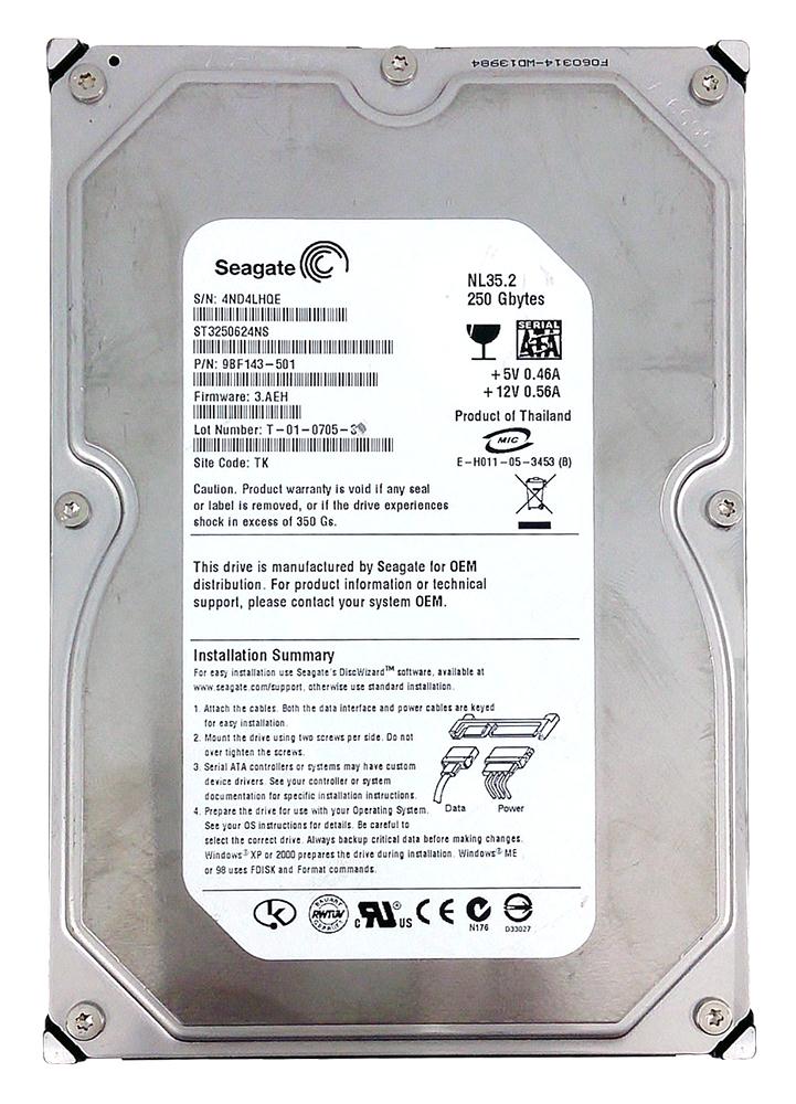 ST3250624NS Seagate NL35 Series 250GB 7200RPM SATA 3Gbps 16MB Cache 3.5-inch Internal Hard Drive