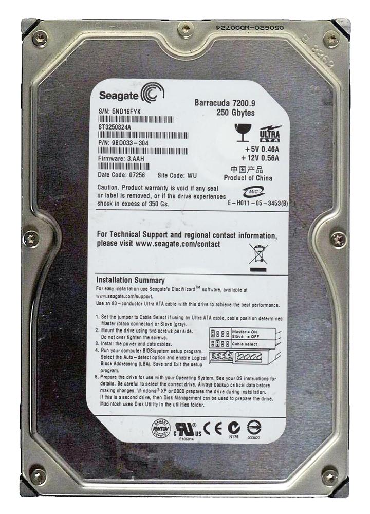 ST3250824A Seagate Barracuda 7200.9 250GB 7200RPM ATA-100 8MB Cache 3.5-inch Internal Hard Drive