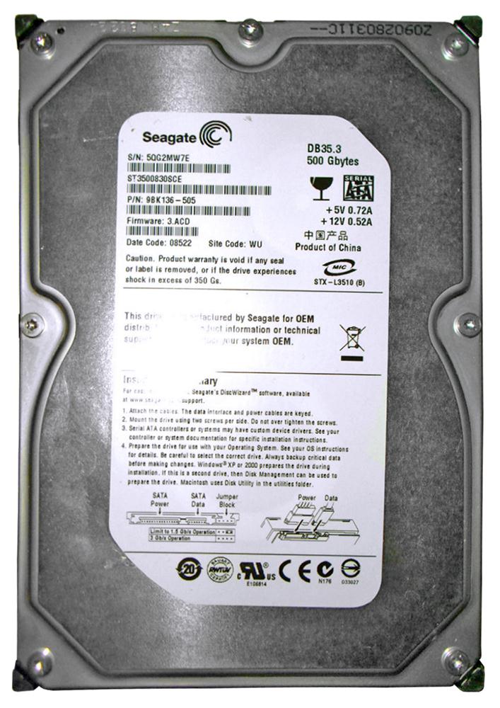 ST3500830SCE Seagate DB35.3 Series 500GB 7200RPM SATA 3Gbps 8MB Cache 3.5-inch Internal Hard Drive
