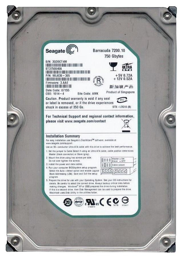 ST3750840A Seagate Barracuda 7200.10 750GB 7200RPM ATA-100 8MB Cache 3.5-inch Internal Hard Drive