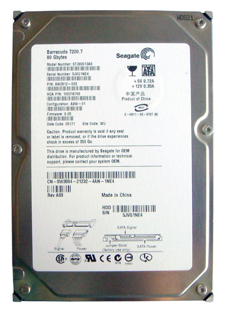 ST380013AS Seagate Barracuda 7200.7 80GB 7200RPM SATA 1.5Gbps 8MB Cache 3.5-inch Internal Hard Drive