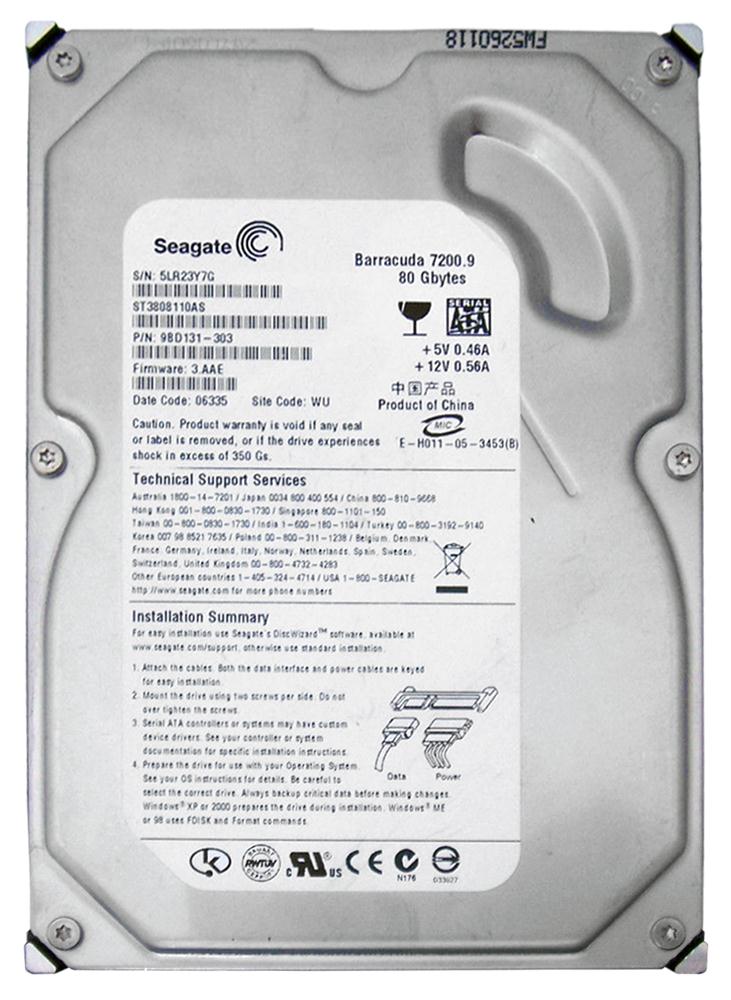 ST3808110AS Seagate Barracuda 7200.9 80GB 7200RPM SATA 3Gbps 8MB Cache 3.5-inch Internal Hard Drive