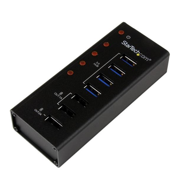 ST4300U3C3 StarTech 4-Port USB 3.0 Hub plus 3 Dedicated USB Charging Ports (2x 1A & 1x 2A) - Wall Mountable Metal Enclosure