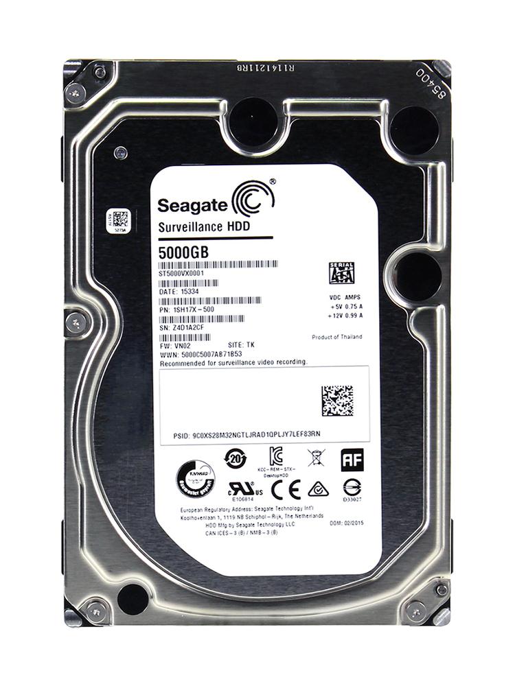 ST5000VX0001 Seagate Surveillance 5TB 5900RPM SATA 6Gbps 128MB Cache 3.5-inch Internal Hard Drive