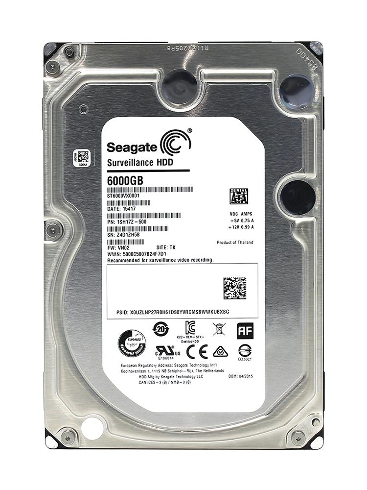 ST6000VX0001 Seagate Surveillance 6TB 5900RPM SATA 6Gbps 128MB Cache 3.5-inch Internal Hard Drive