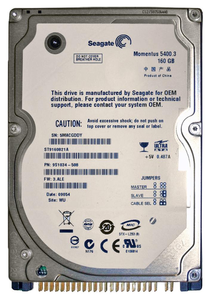 ST9160821A Seagate Momentus 5400.3 160GB 5400RPM ATA-100 8MB Cache 2.5-inch Internal Hard Drive