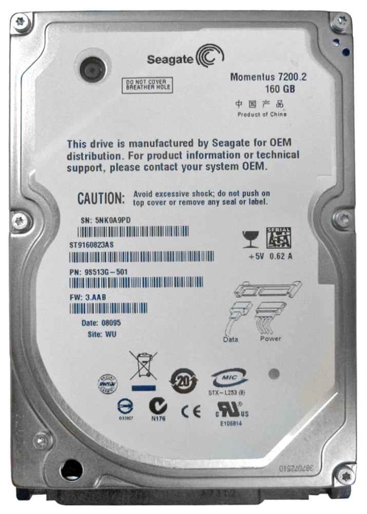 ST9160823AS Seagate Momentus 7200.2 160GB 7200RPM SATA 3Gbps 8MB Cache 2.5-inch Internal Hard Drive