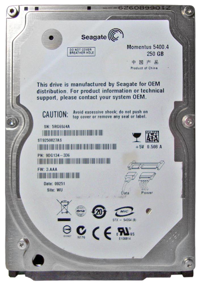 ST9250827AS Seagate Momentus 5400.4 250GB 5400RPM SATA 3Gbps 8MB Cache 2.5-inch Internal Hard Drive