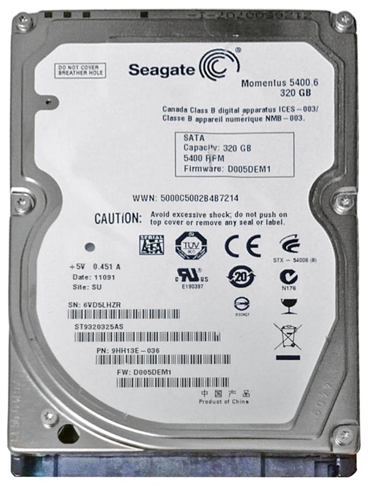 ST9320325AS Seagate Momentus 5400.6 320GB 5400RPM SATA 3Gbps 8MB Cache 2.5-inch Internal Hard Drive