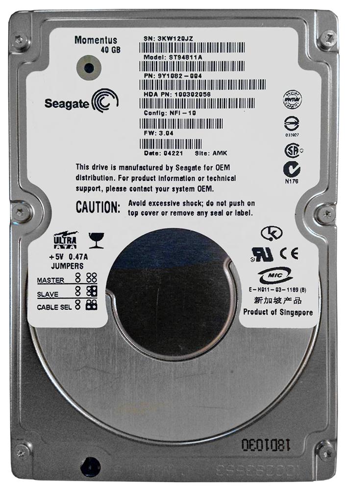 ST94811A Seagate Momentus 40GB 5400RPM ATA-100 8MB Cache 2.5-inch Internal Hard Drive