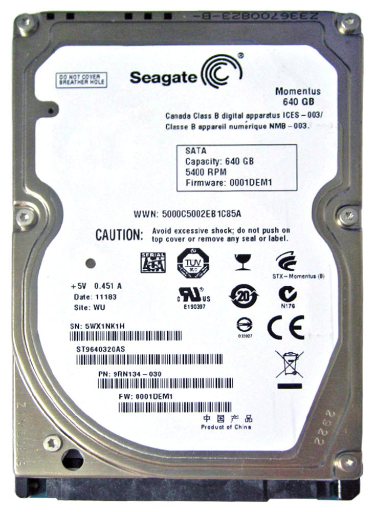 ST9640320AS Seagate Momentus 640GB 5400RPM SATA 3Gbps 8MB Cache 2.5-inch Internal Hard Drive