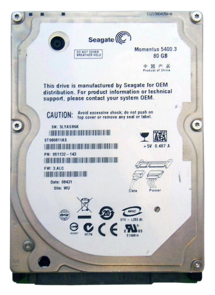 ST980811AS Seagate Momentus 5400.3 80GB 5400RPM SATA 1.5Gbps 8MB Cache 2.5-inch Internal Hard Drive