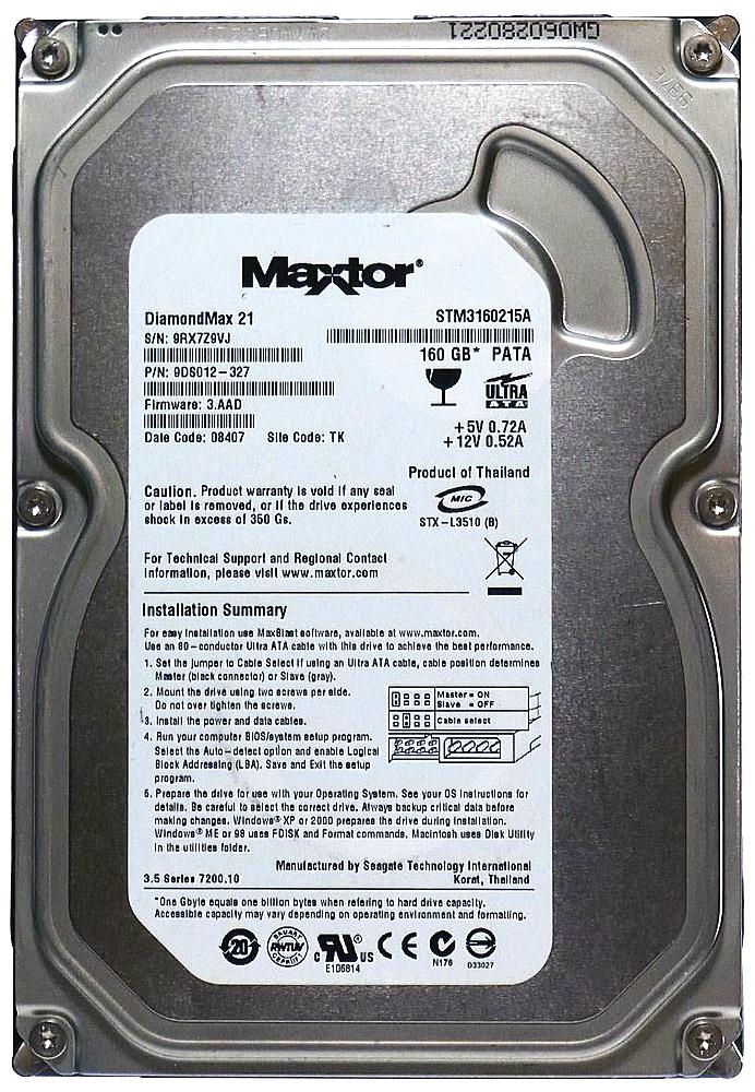 STM3160215A Seagate DiamondMax 21 160GB 7200RPM ATA-100 2MB Cache 3.5-inch Internal Hard Drive
