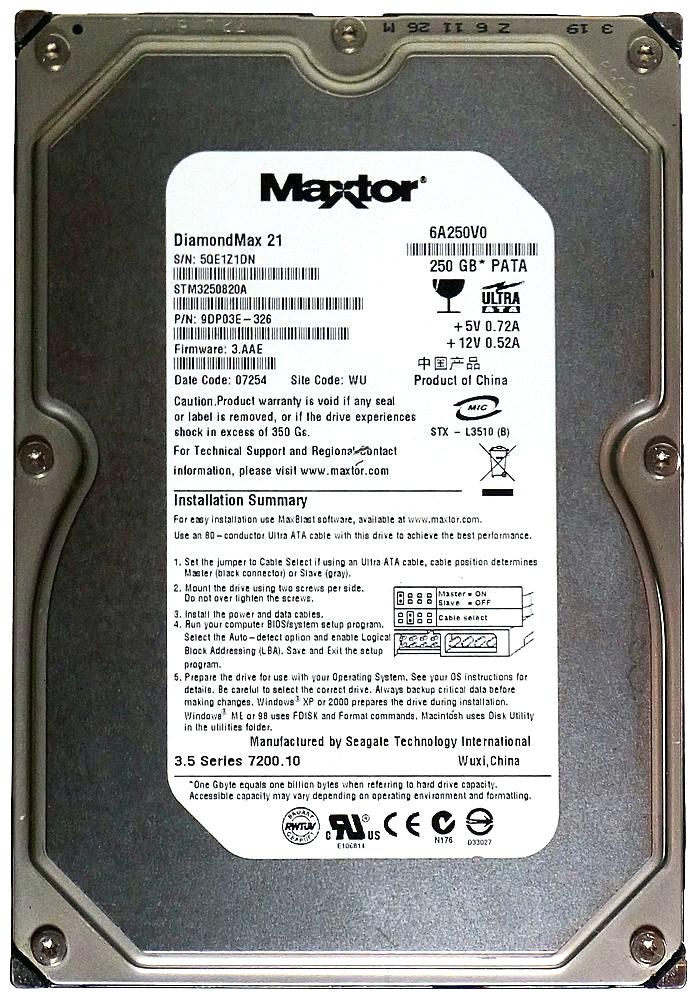 STM3250820A Seagate DiamondMax 21 250GB 7200RPM ATA-100 8MB Cache 3.5-inch Internal Hard Drive