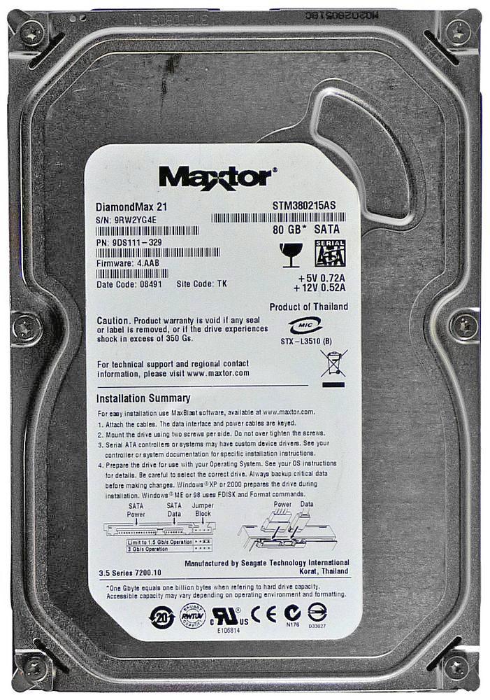 STM380215AS Seagate DiamondMax 21 80GB 7200RPM SATA 3Gbps 2MB Cache 3.5-inch Internal Hard Drive