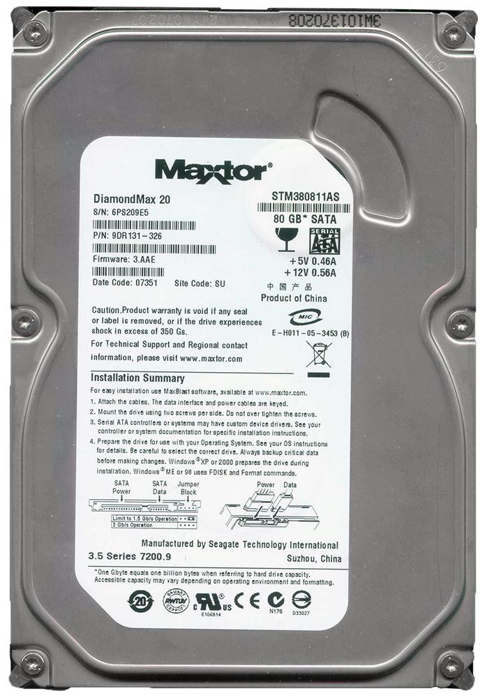 STM380811AS Seagate DiamondMax 20 80GB 7200RPM SATA 3Gbps 8MB Cache 3.5-inch Internal Hard Drive