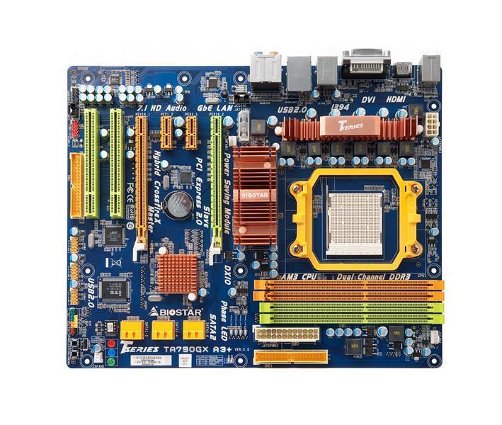 TA790XE6X Biostar Socket AM2+ AMD 790GX + SB750 Chipset AMD Phenom II X6/ AMD Phenom II X4/ AMD Phenom II X3/ AMD Phenom II X2/ AMD Phenom X4/ AMD Phenom X3/ AMD Athlon II X2/ AMD Athlon X2 Dual-Core/ AMD Athlon 64 X2 Dual-Core/ AMD Athlon 64 FX/ AMD Athlon 64/ AMD Sempron Processors Support DDR2 4x DIMM 6x SATA2 3.0Gb/s ATX Motherboard (Refurbished)