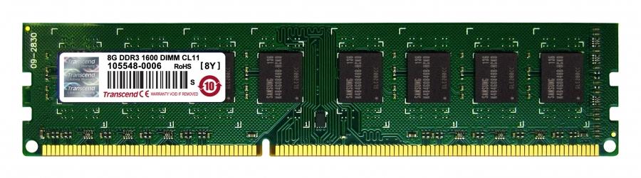 TS1GLK64V6H Transcend 8GB PC3-12800 DDR3-1600MHz non-ECC Unbuffered CL11 240-Pin DIMM Dual Rank Memory Module
