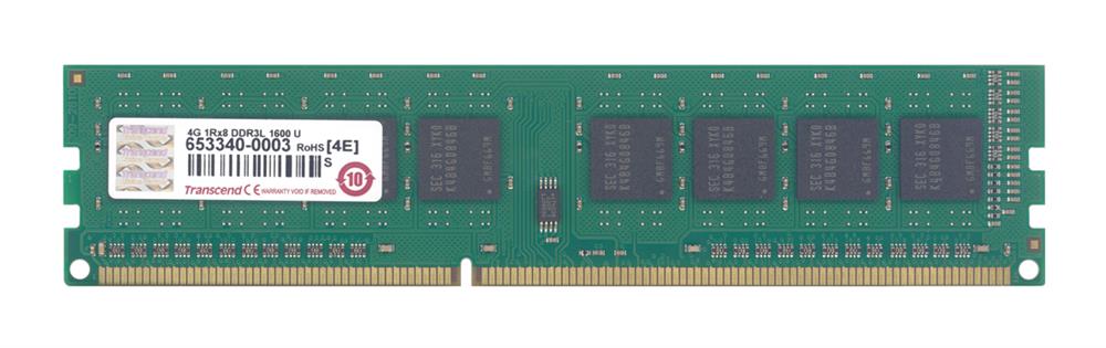 TS512MLK64W6H Transcend 4GB PC3-12800 DDR3-1600MHz non-ECC Unbuffered CL11 240-Pin DIMM 1.35V Low Voltage Single Rank Memory Module
