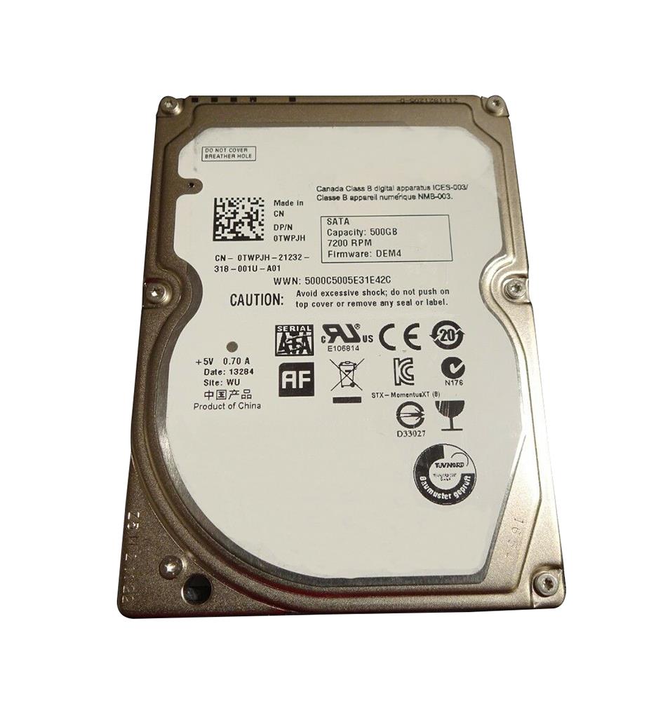 TWPJH-06 Dell 500GB 7200RPM SATA 6Gbps 32MB Cache 2.5-inch Internal Hard Drive